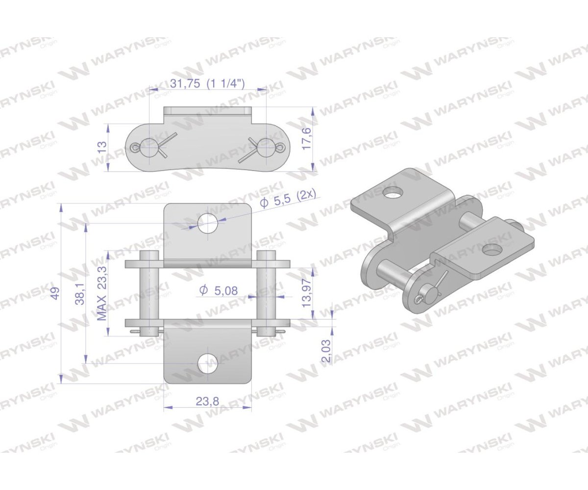 Zamek łańcucha z przyłączem obustronnym A2050K1 210AK1 Waryński