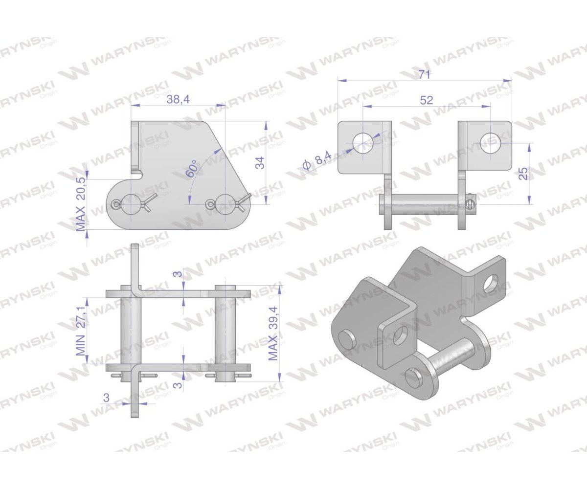 Zamek łańcucha z przyłączem obustronnym 38.4VBSD Waryński ( sprzedawane po 5 )