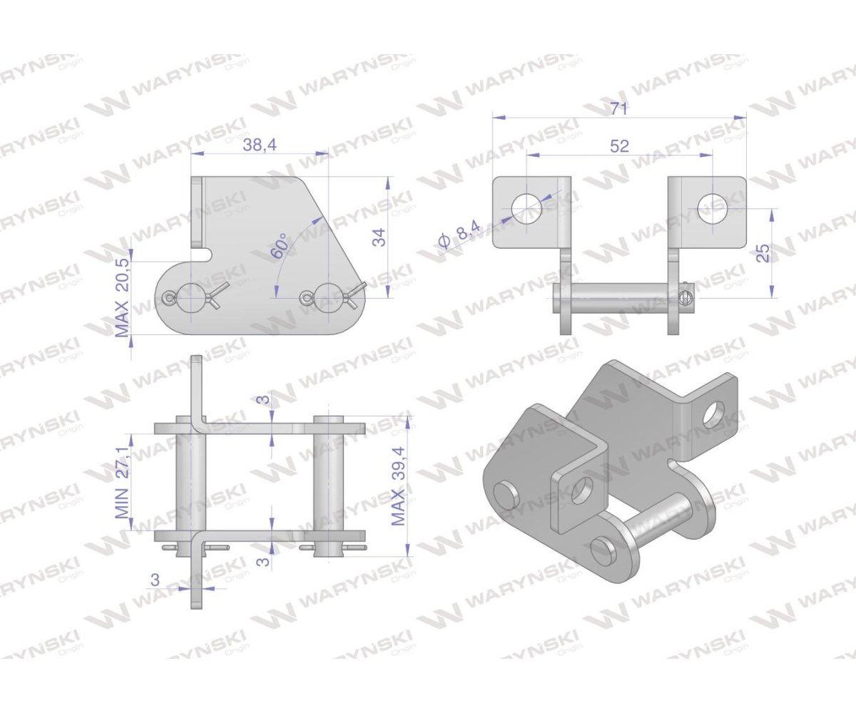 Zamek łańcucha z przyłączem obustronnym 38.4VBSD Waryński ( sprzedawane po 5 )