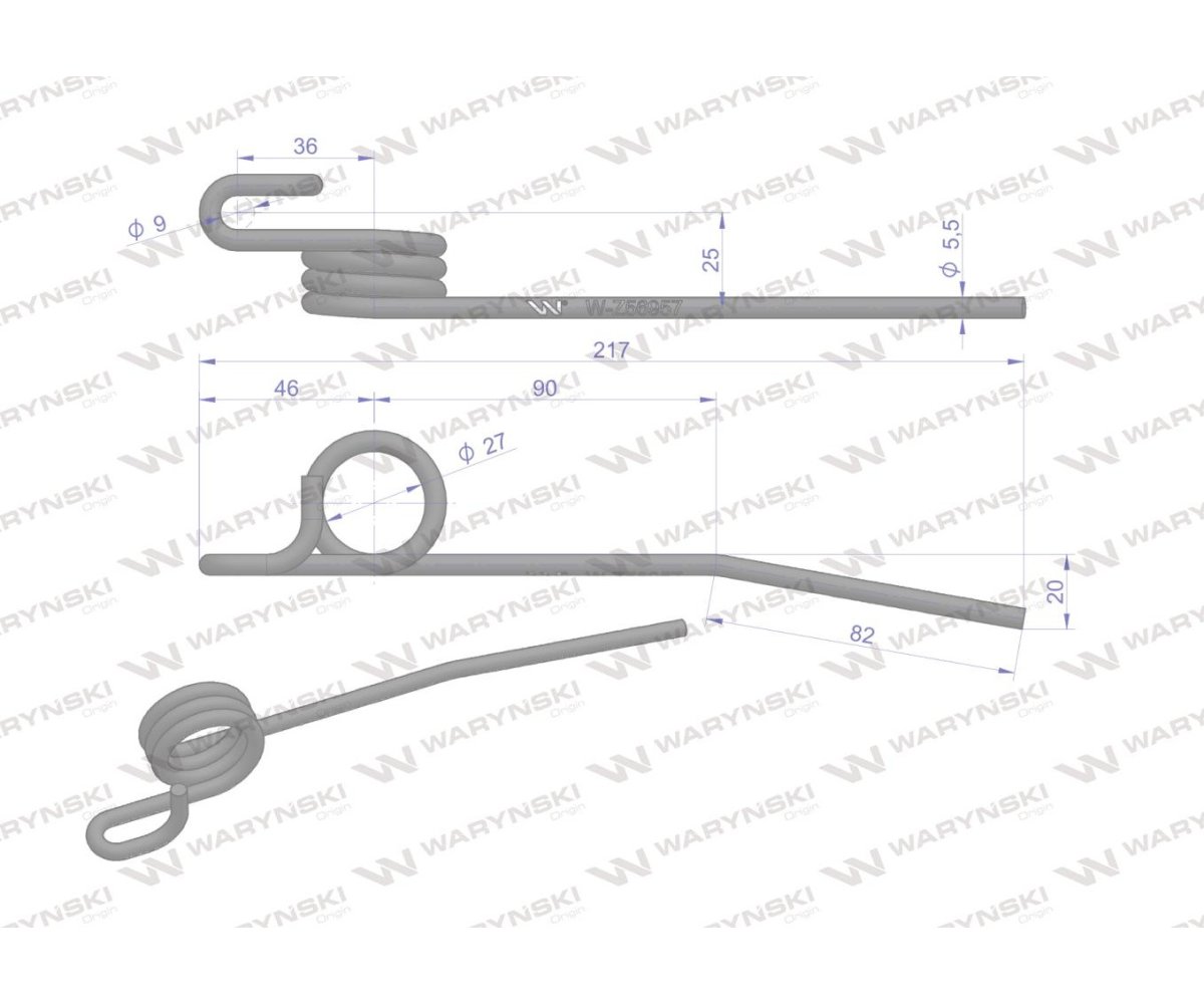 Palec sprężysty motowideł lewy Z56957 zastosowanie John Deere WARYŃSKI W-Z56957, H149752