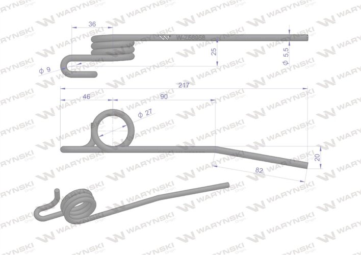 Palec sprężysty motowideł prawy Z56958 zastosowanie John Deere WARYŃSKI W-Z56958, H149753