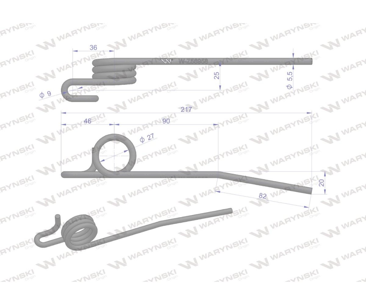 Palec sprężysty motowideł prawy Z56958 zastosowanie John Deere WARYŃSKI W-Z56958, H149753