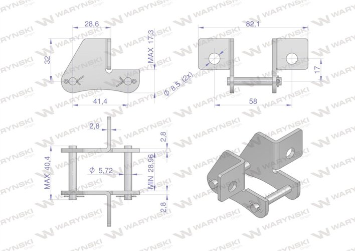 Zamek łańcucha z przyłączem obustronnym S45SD Waryński ( sprzedawane po 5 )