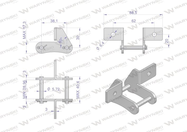 Zamek łańcucha z przyłączem obustronnym S52SD Waryński ( sprzedawane po 2 )