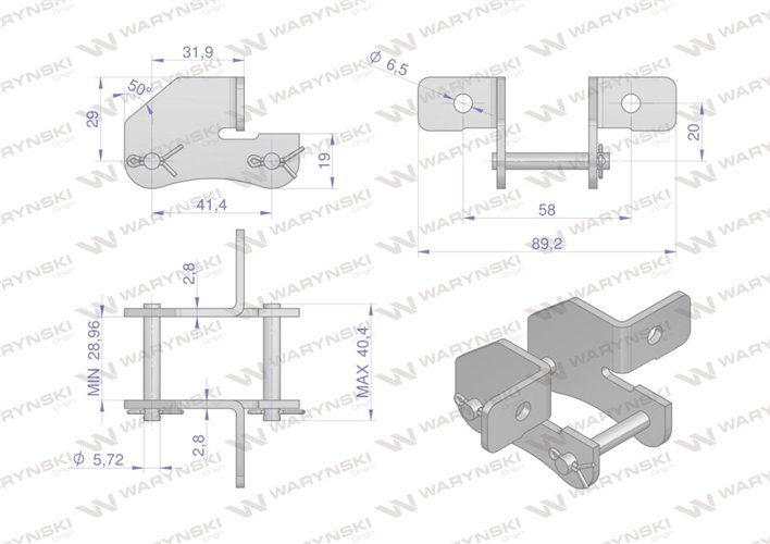 Zamek łańcucha z przyłączem obustronnym S55SD Waryński ( sprzedawane po 2 )