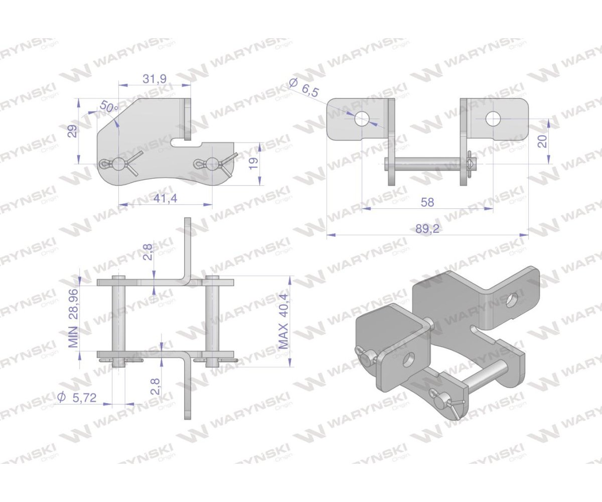 Zamek łańcucha z przyłączem obustronnym S55SD Waryński ( sprzedawane po 2 )