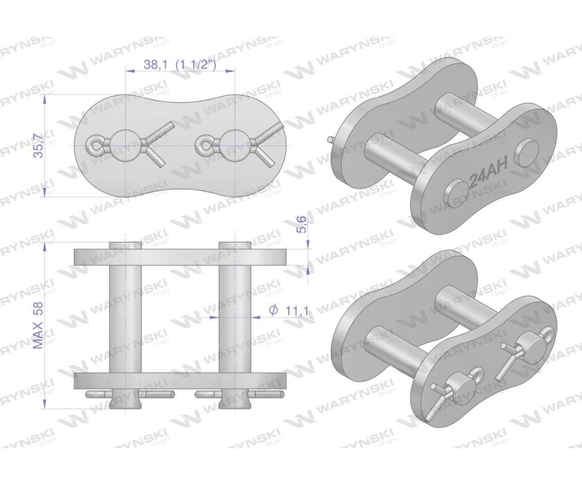 Zamek łańcucha przemysłowego Z24AH-1 ANSI A 120H (R1 1.1/2) Waryński ( sprzedawane po 2 )