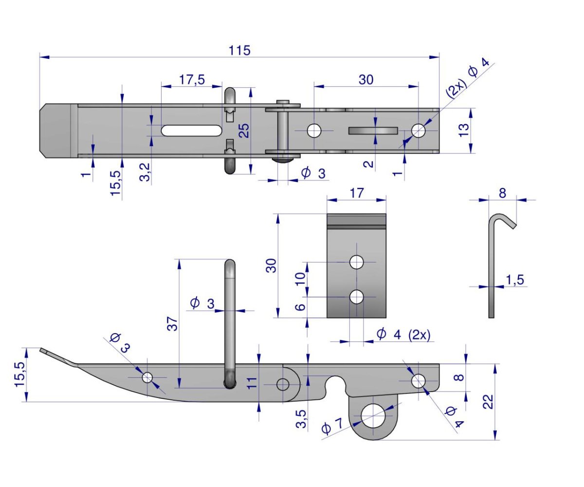 Spinacz. zaczep. zamek burty uniwersalny 115 mm x 17 mm. ze skoblem. klamra z drutu fi-3mm