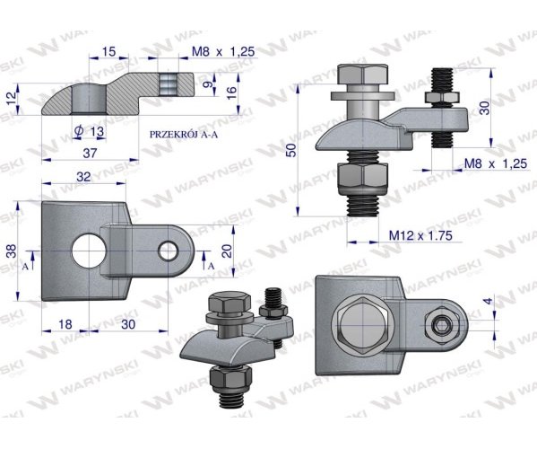Mocowanie palca kpl. (nowy model od 1985) śruba M12 zastosowanie Deutz Fahr Waryński