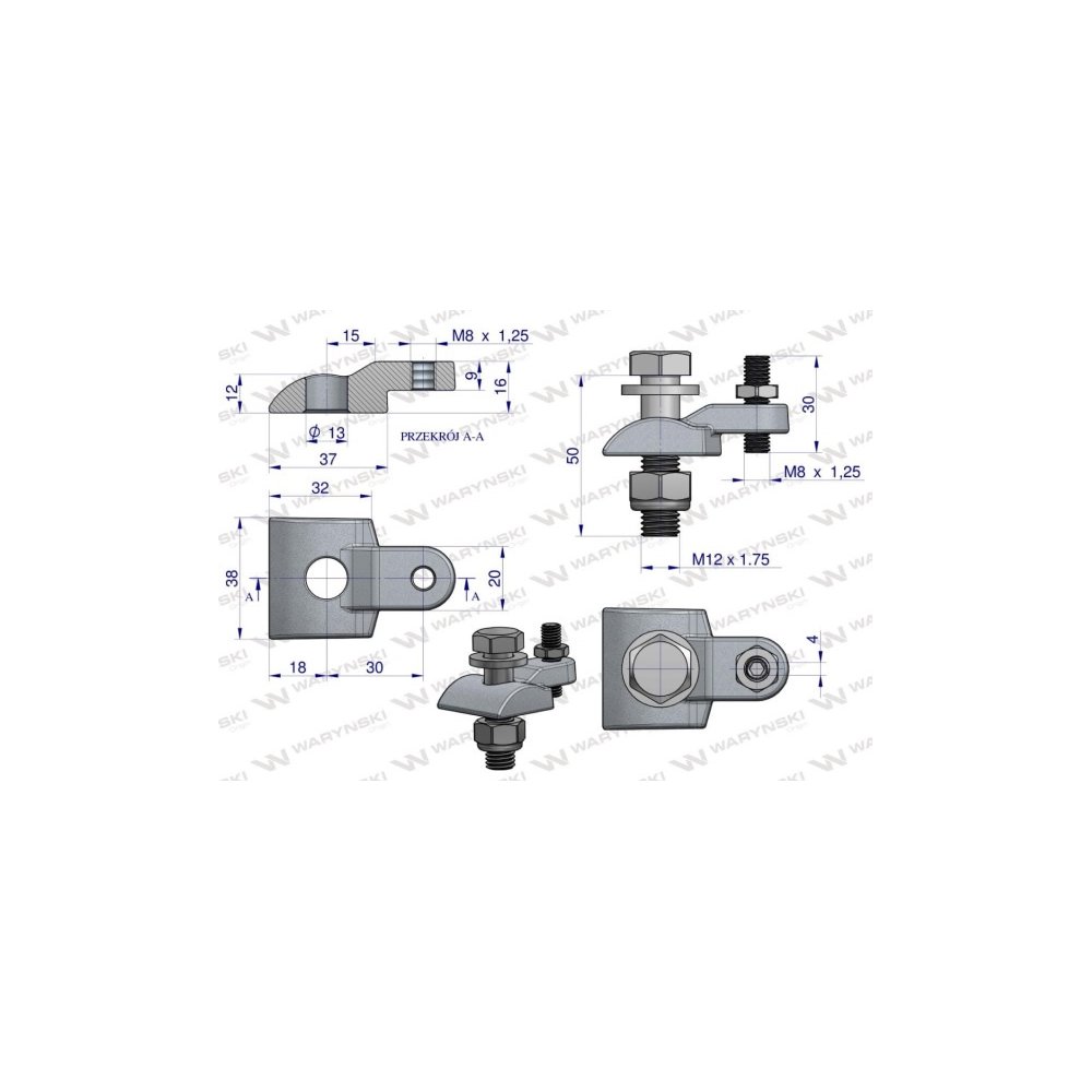 Mocowanie palca kpl. (nowy model od 1985) śruba M12 zastosowanie Deutz Fahr Waryński