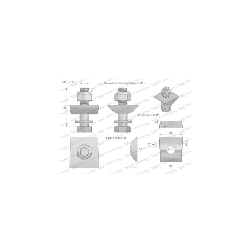 Mocowanie palca kpl. (starszy model do 1985) śruba M12 zastosowanie Deutz Fahr Waryński