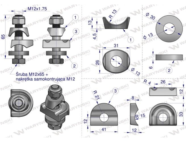 Mocowanie palca kpl. śruba M12 zastosowanie Deutz Fahr Waryński