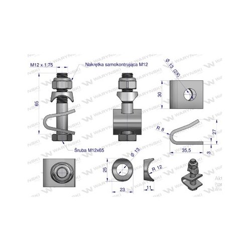 Mocowanie palca kpl. zastosowanie zgrabiarka Fella Waryński ( sprzedawane po 3 )