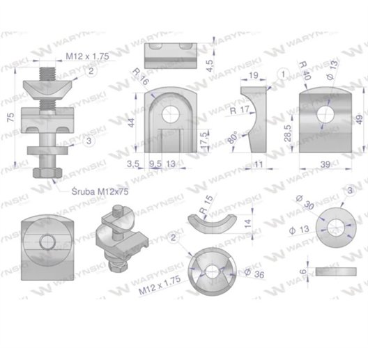 Mocowanie palca kpl. zastosowanie zgrabiarka pokosowa Kuhn Waryński