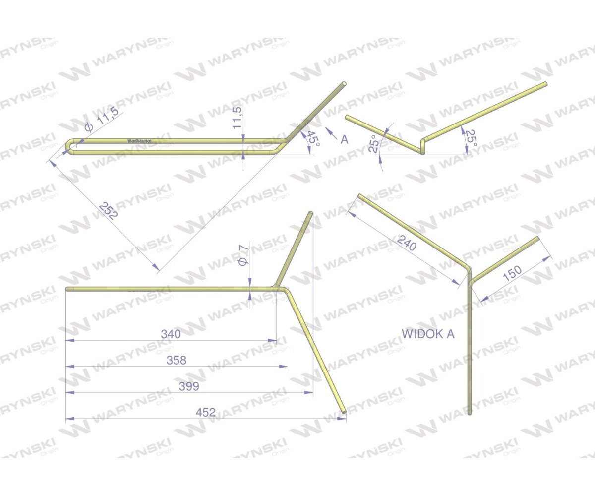 Palec zagarniający podwójny prawy zastosowanie Famarol S-074 30741403003l WARYŃSKI