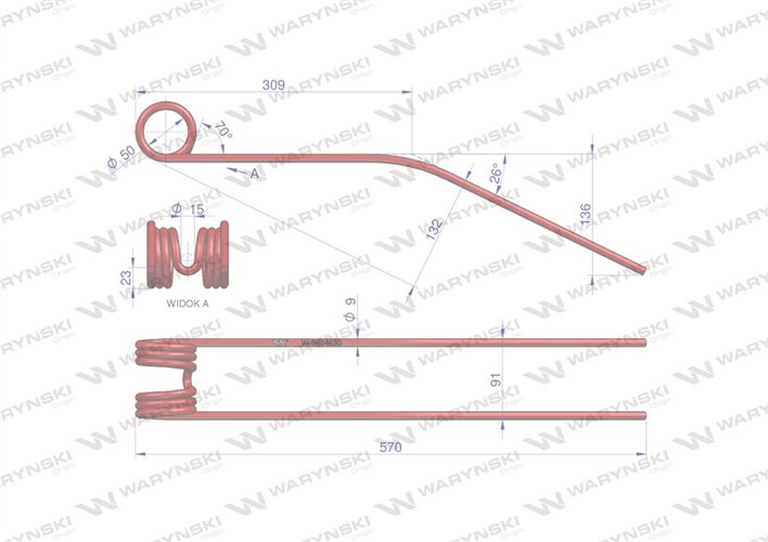 Palec zgrabiarka do Claas 9554830 Waryński