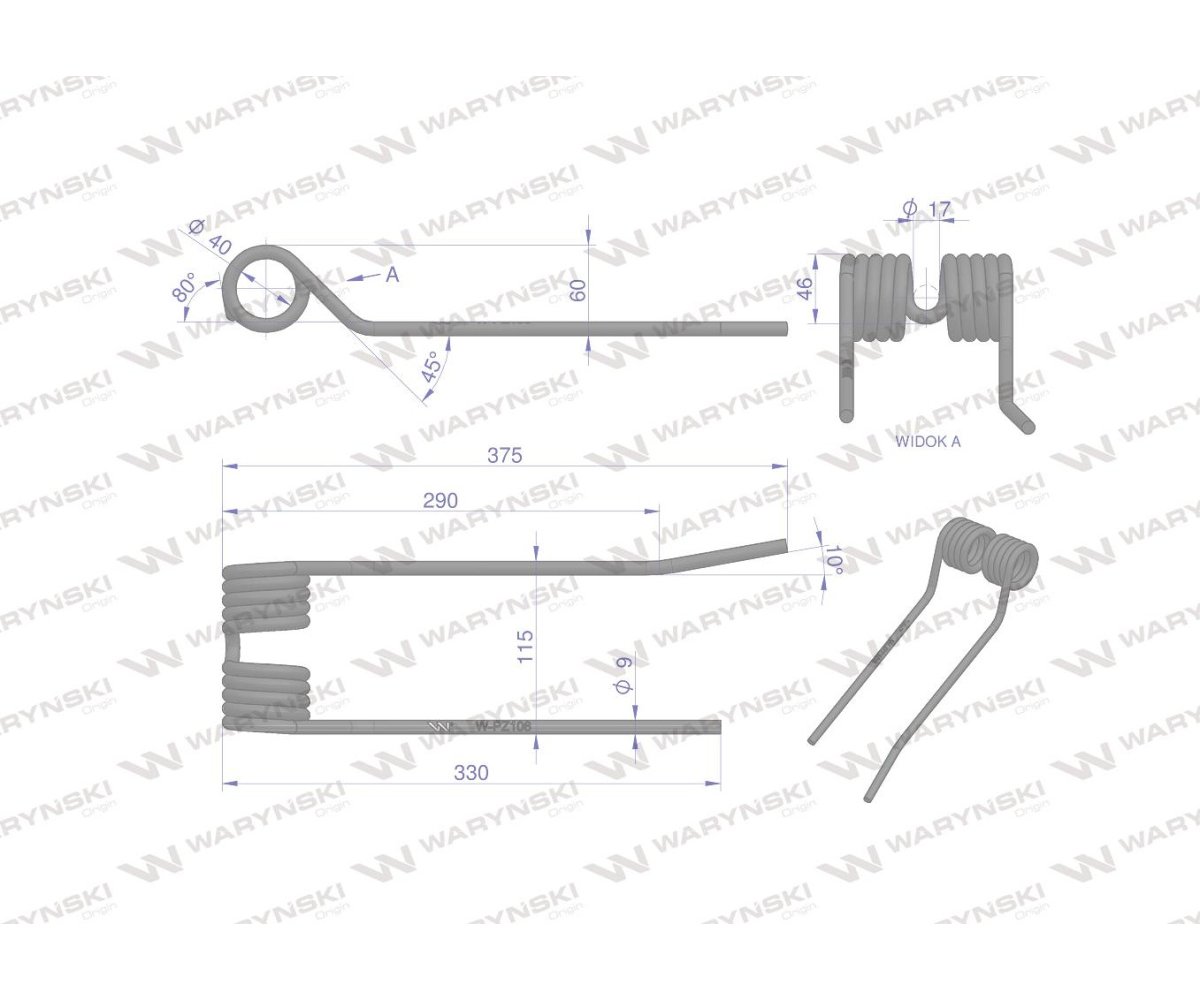 Palec przetrząsarko-zgrabiarki zastosowanie PZ Zweeger Vicon Mesko Waryński PZ-106 5275130010