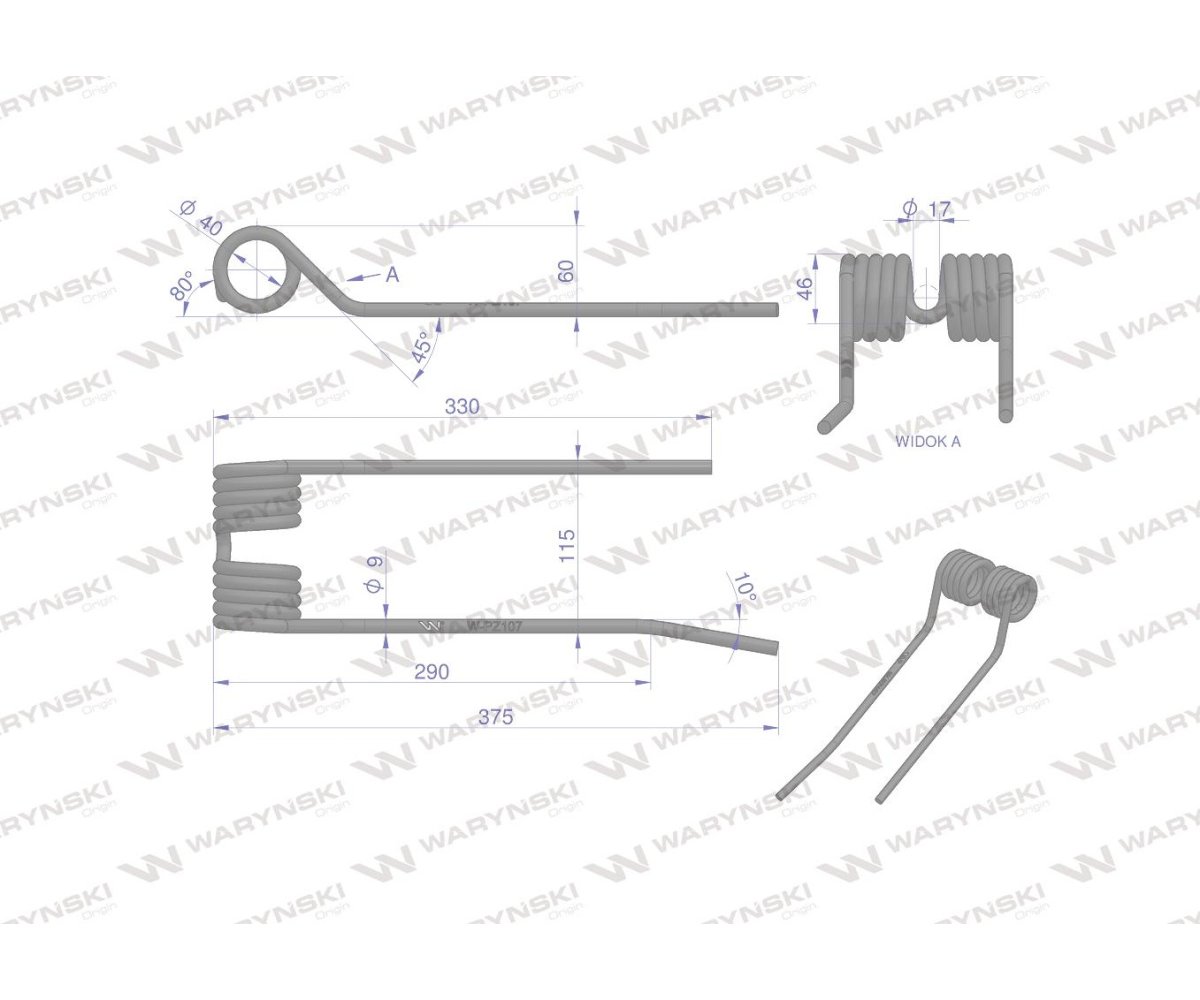Palec przetrząsarko-zgrabiarki zastosowanie PZ Zweeger Vicon Mesko Waryński PZ-107 5275130020
