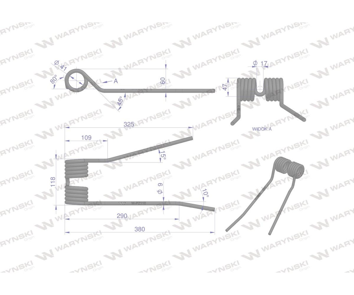 Palec przetrząsarko-zgrabiarki zastosowanie PZ Zweeger Vicon Mesko Waryński PZ-110 5275130030