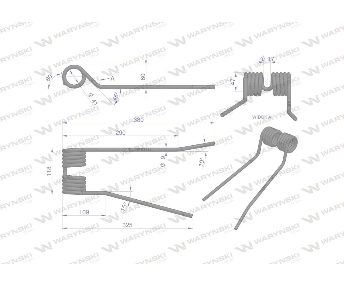 Palec przetrząsarko-zgrabiarki zastosowanie PZ Zweeger Vicon Mesko Waryński PZ-111 5275130040