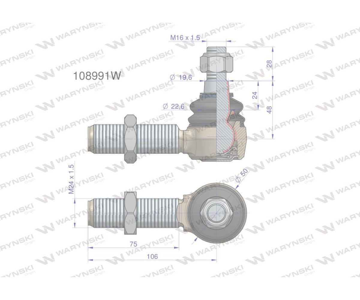 Przegub układu kierowniczego Manitou 108991 Waryński