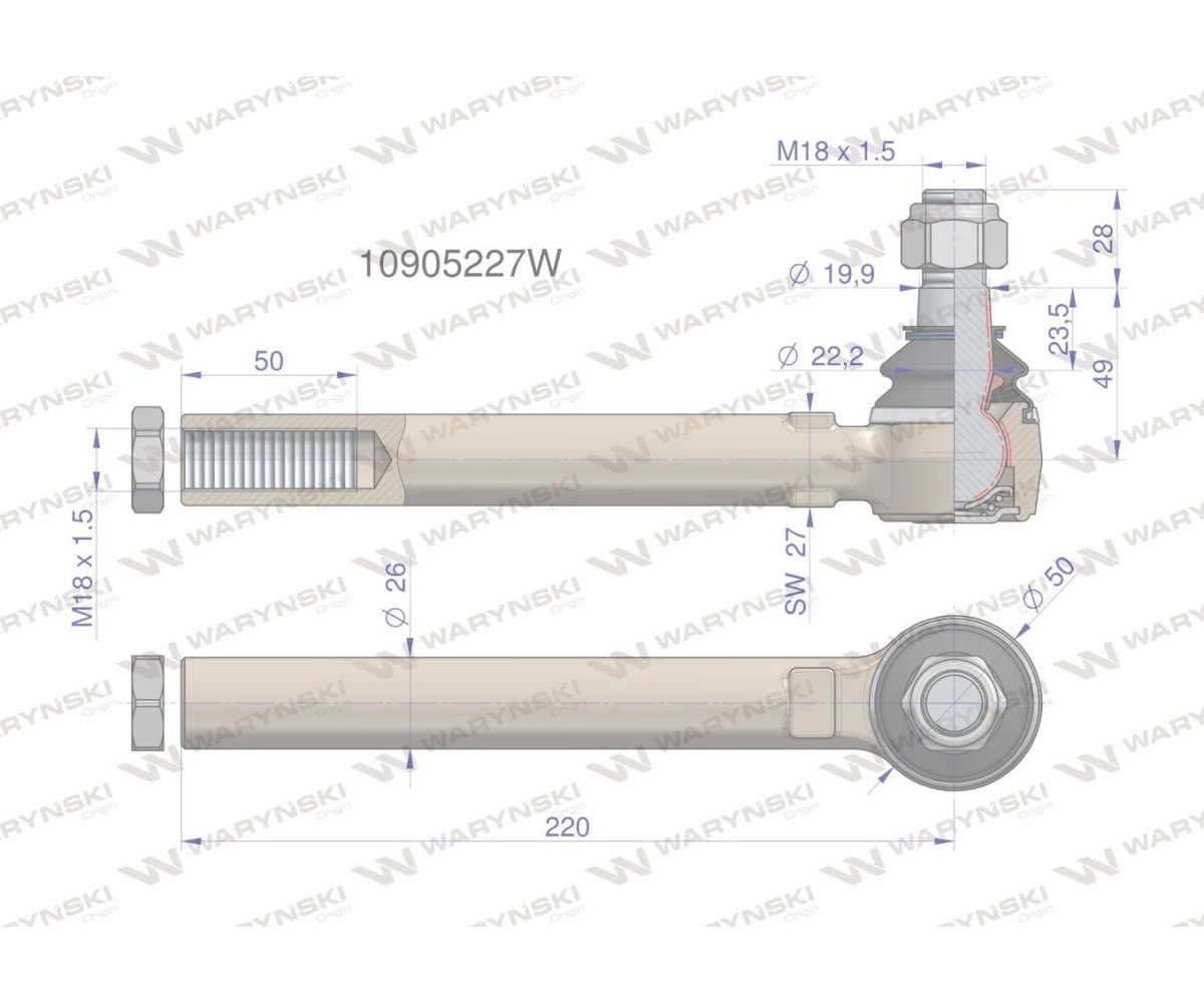 Przegub układu kierowniczego JCB 10/905227 Waryński