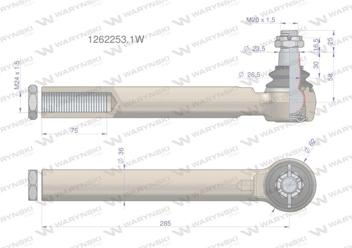 Przegub układu kierowniczego JCB 1262253.1 Waryński