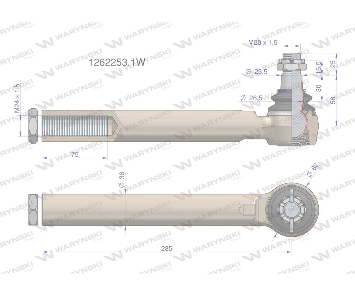 Przegub układu kierowniczego JCB 1262253.1 Waryński