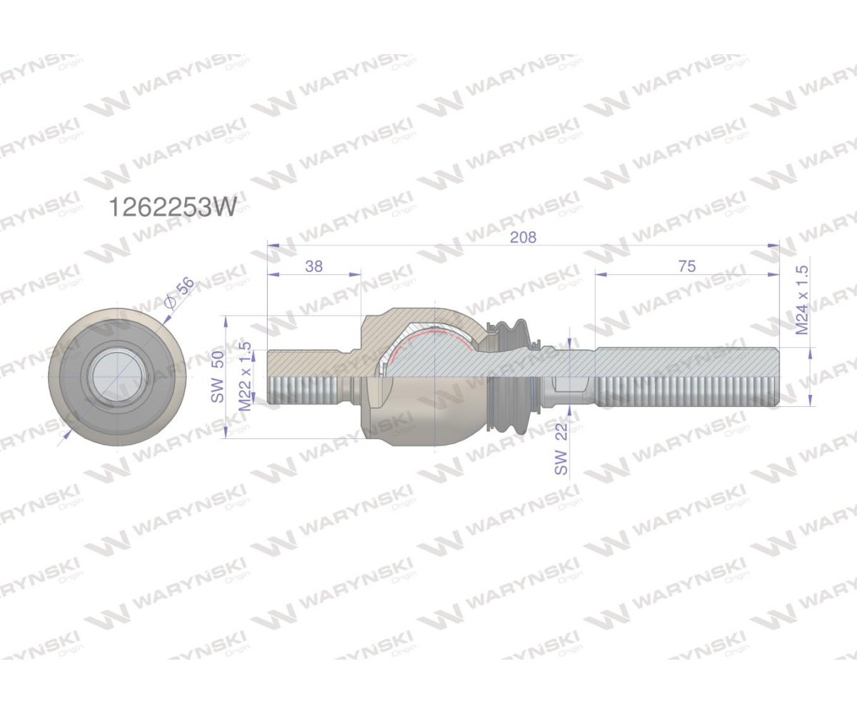Przegub układu kierowniczego JCB 1262253 Waryński