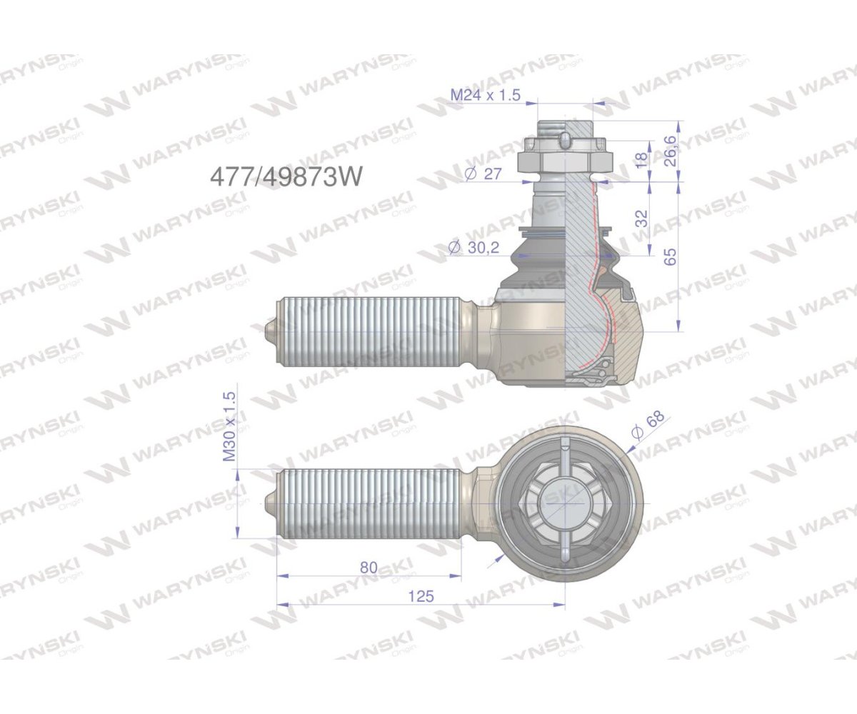 Przegub układu kierowniczego JCB 47749873 Waryński