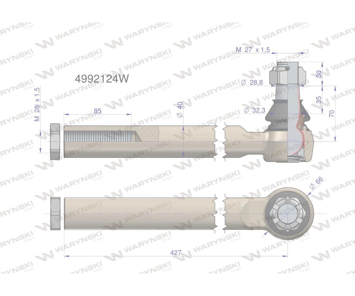 Przegub układu kierowniczego JCB 4992124 Waryński