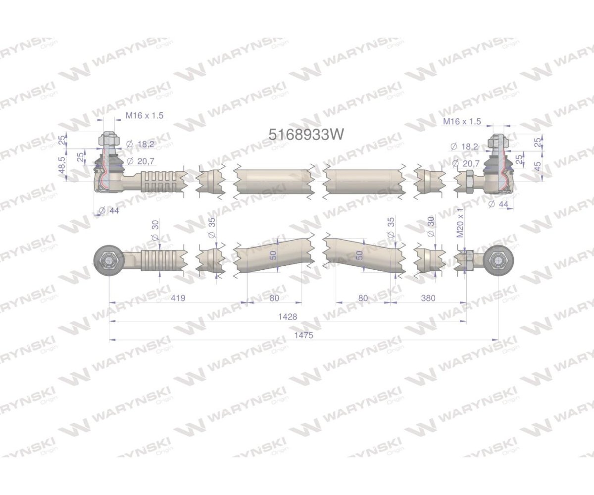 Drążek kierowniczy 1475mm 5168933 WARYŃSKI