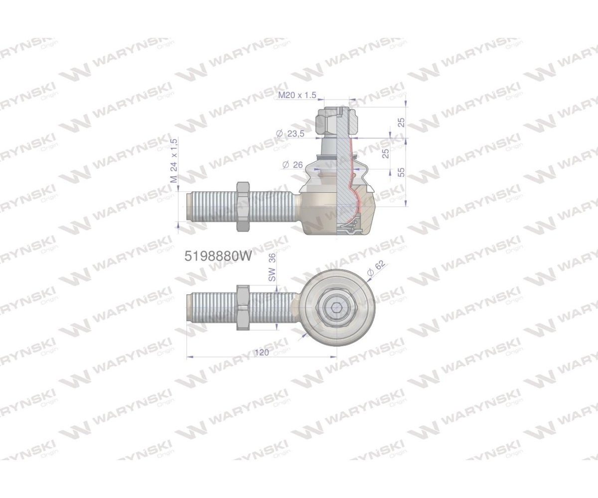 Przegub kierowniczy 120mm- M24x1,5 5198880 WARYŃSKI