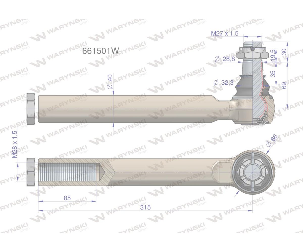 Przegub układu kierowniczego Manitou 661501 Waryński