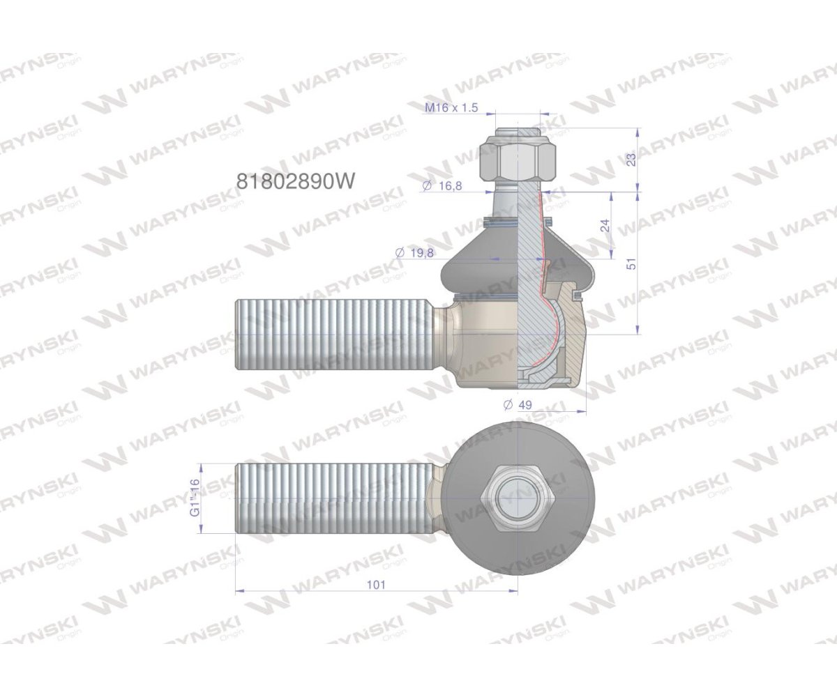 Przegub kierowniczy 1" 81802890 WARYŃSKI