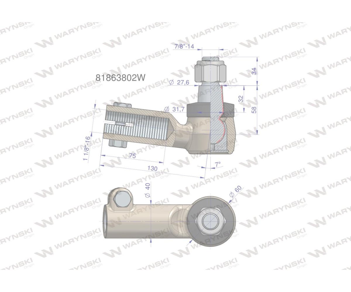 Przegub kierowniczy 1.1/8" 81863802 WARYŃSKI