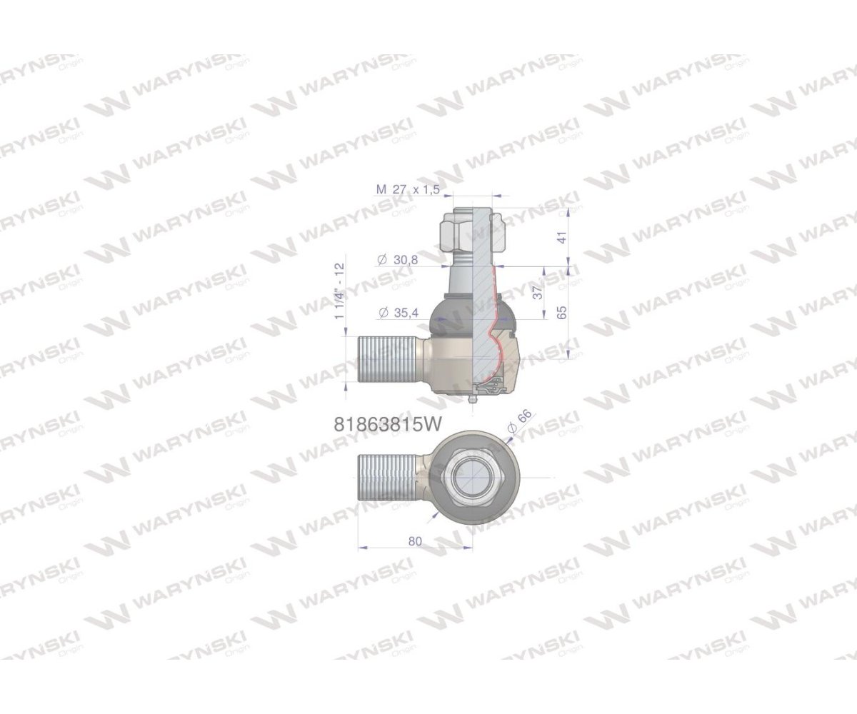 Przegub kierowniczy 80mm- M1 1/4-12 81863815 WARYŃSKI