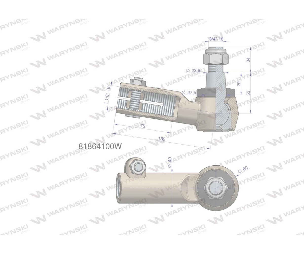 Przegub kierowniczy 130mm - M1 1/8" 81864100 WARYŃSKI