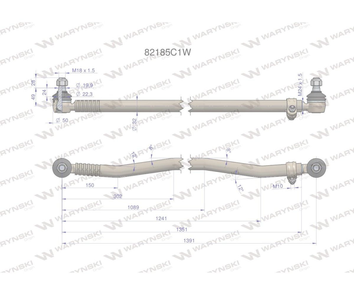 Drążek kierowniczy 1391mm 82185C1 WARYŃSKI