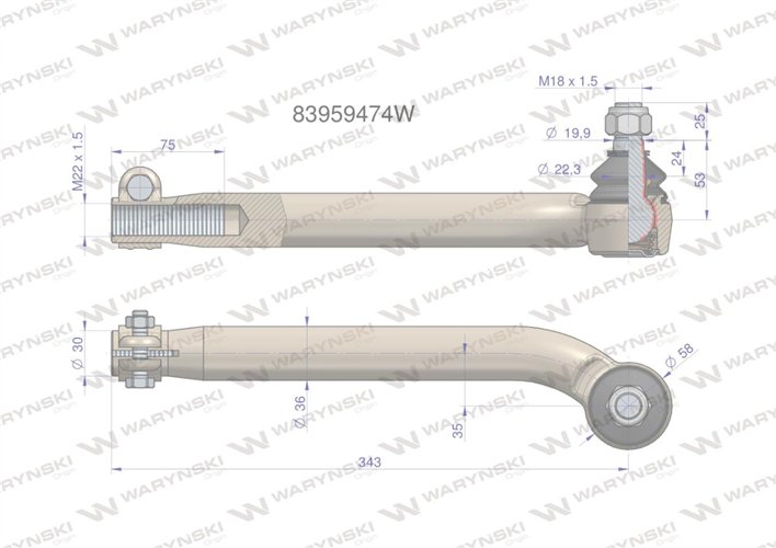 Przegub kierowniczy M22x1.5 83959474 WARYŃSKI