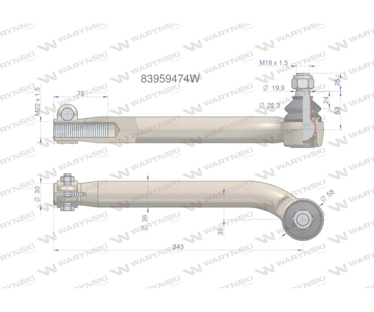 Przegub kierowniczy M22x1.5 83959474 WARYŃSKI