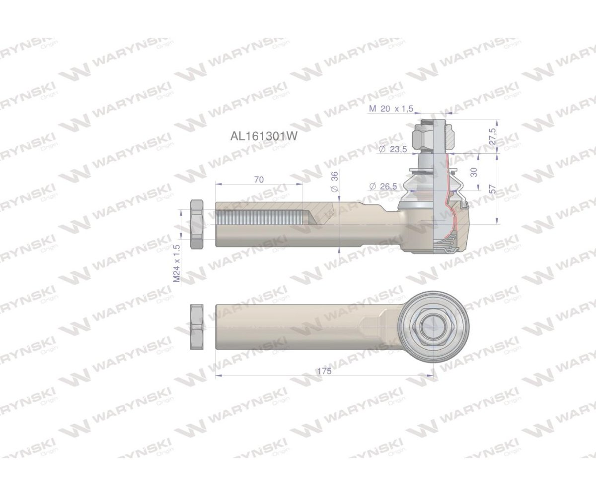 Przegub kierowniczy 175mm- M24x1,5 AL161301 WARYŃSKI