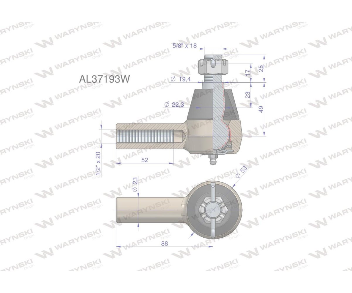 Przegub kierowniczy 88mm - 1/2" AL37193 WARYŃSKI