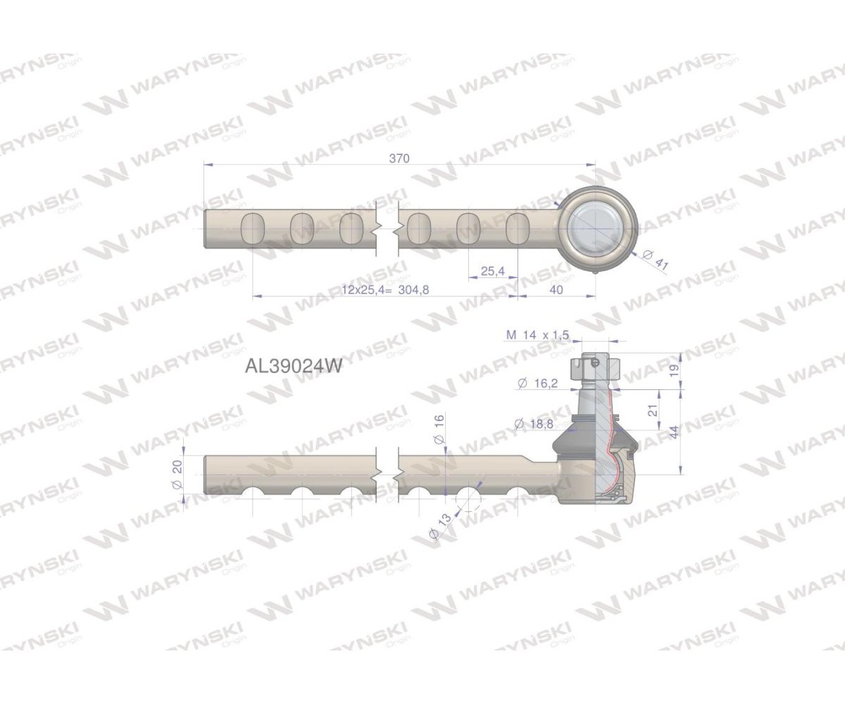 Przegub kierowniczy 370mm AL39024 WARYŃSKI