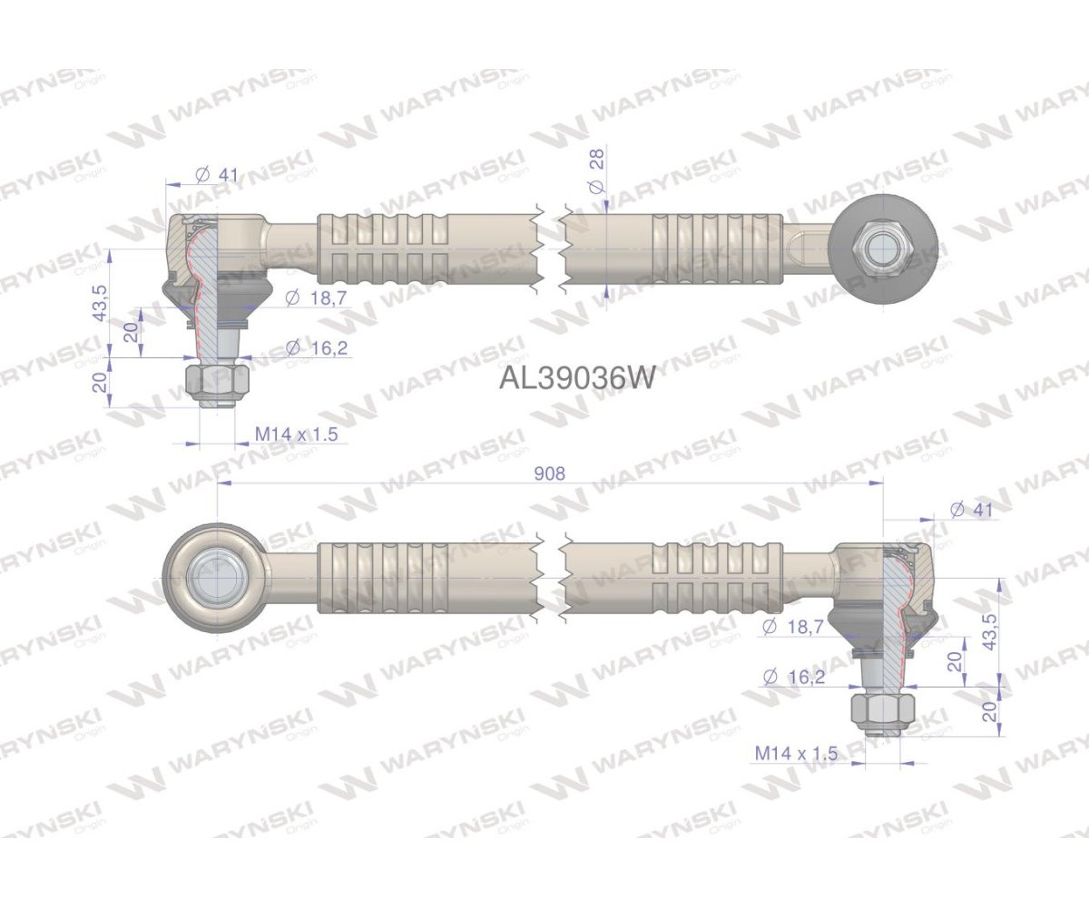 Drążek kierowniczy 908mm AL39036 WARYŃSKI