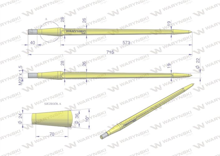 Ząb ładowacza uniwersalny prosty L- 710 mm Tur WARYŃSKI