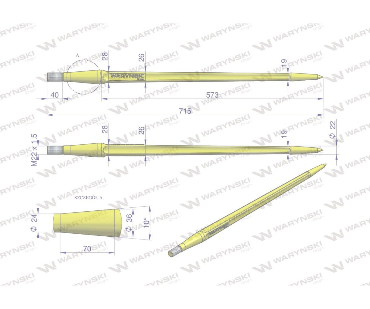 Ząb ładowacza uniwersalny prosty L- 710 mm Tur WARYŃSKI