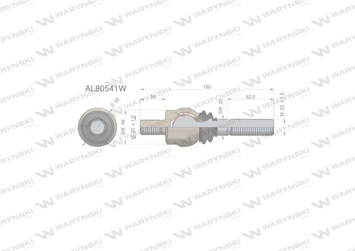 Przegub kierowniczy 180mm- M20x1,5 M22x1,5 AL80541 WARYŃSKI