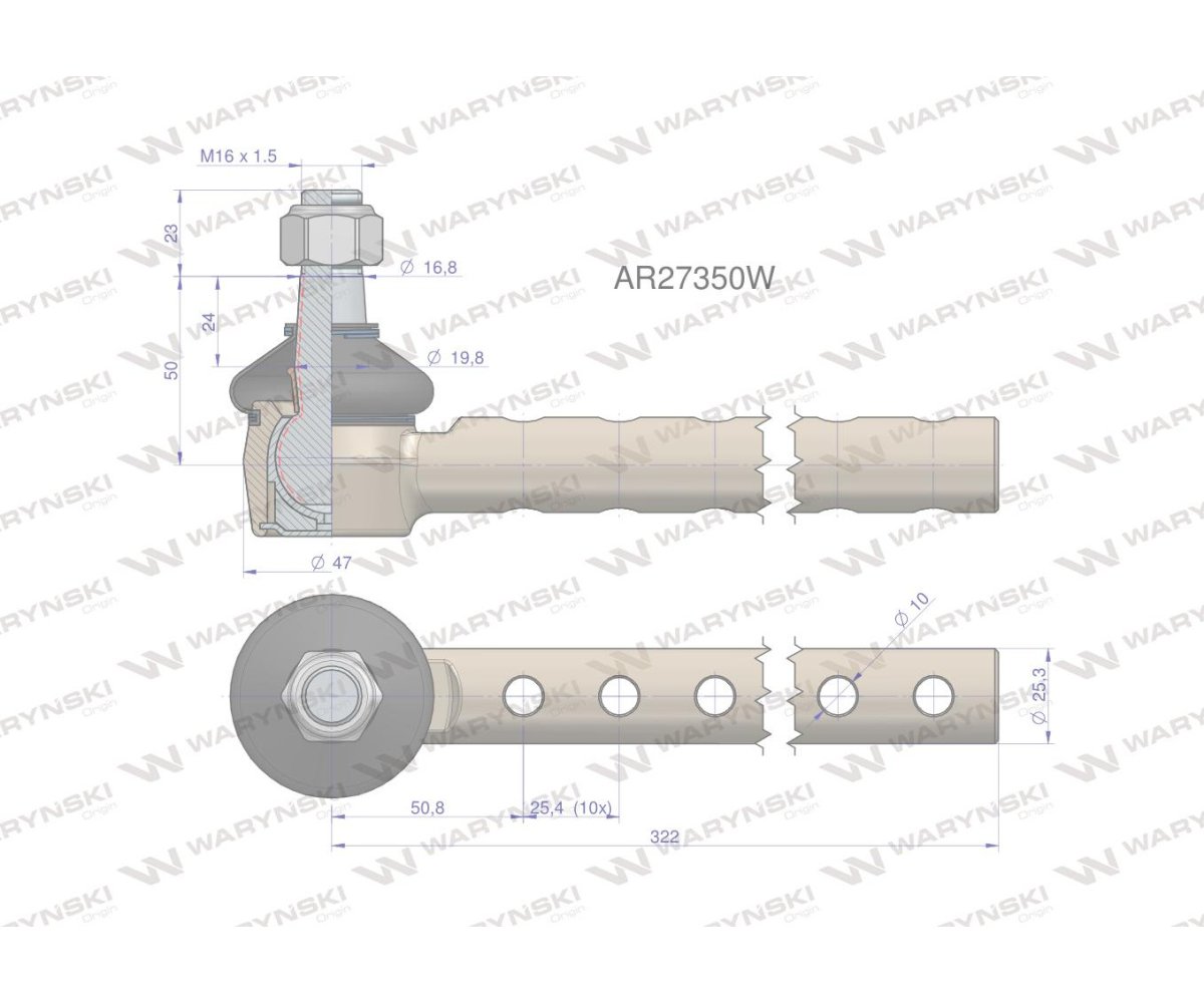 Przegub kierowniczy 322mm AR27350 WARYŃSKI