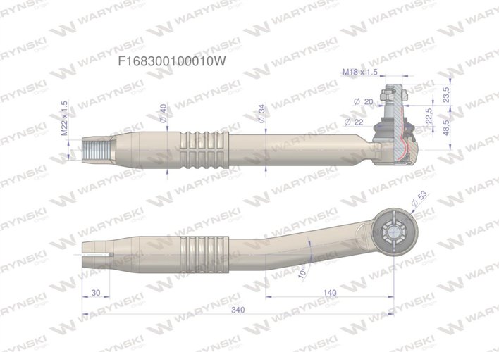 Przegub kierowniczy lewy M22x1.5 F168300100010 WARYŃSKI
